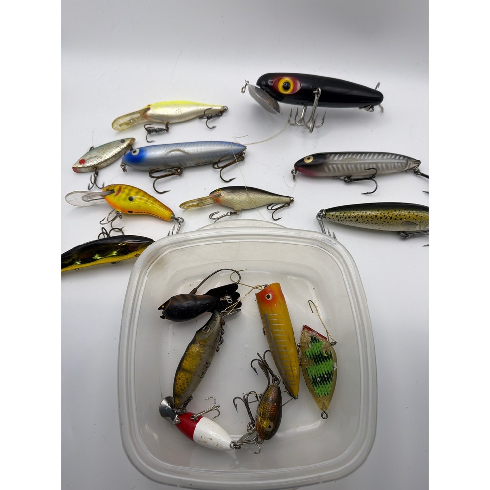 Vintage Fishing Lure Lot Arbogast Jitterbug Heddon River Runt Spook Mixed 14pc